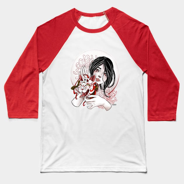 Kitsune Girl Baseball T-Shirt by Magda Chonillo